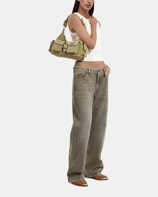 Wide-leg olive jeans