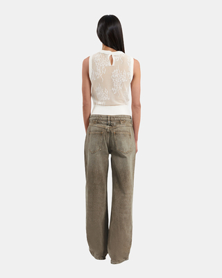 Wide-leg olive jeans
