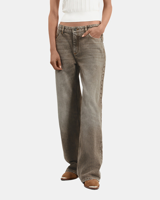 Wide-leg olive jeans