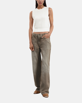 Wide-leg olive jeans
