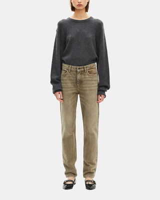 Wide-leg olive jeans