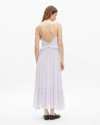 Long dress with lilac ruffles