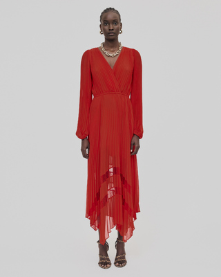 Red pleated long dress