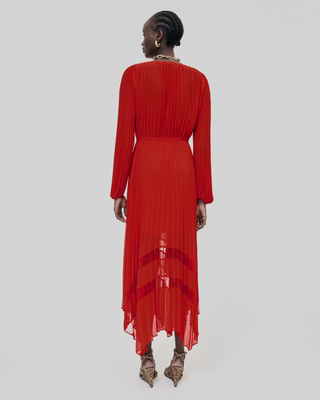 Red pleated long dress