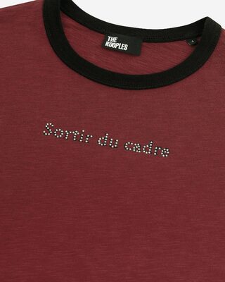 T-shirt with red rhinestone screen print