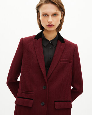 Jacket with burgundy velvet collar