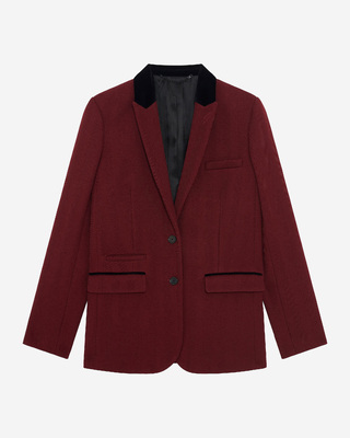 Jacket with burgundy velvet collar