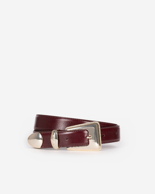 Burgundy leather gold western buckle belt