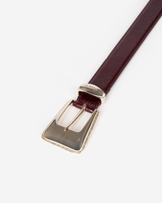 Burgundy leather gold western buckle belt