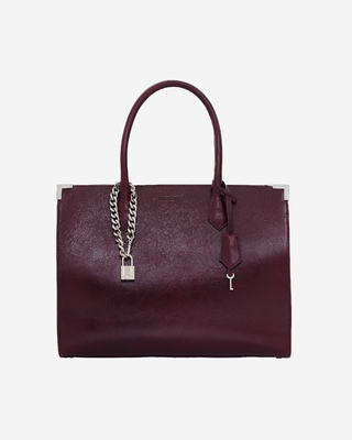 Ming L tote bag in burgundy cracked leather