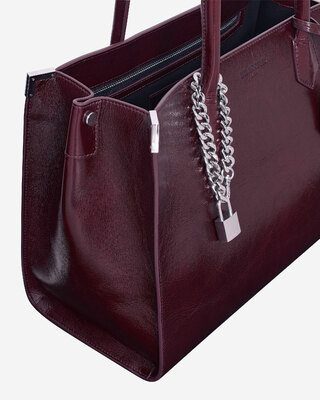 Ming L tote bag in burgundy cracked leather