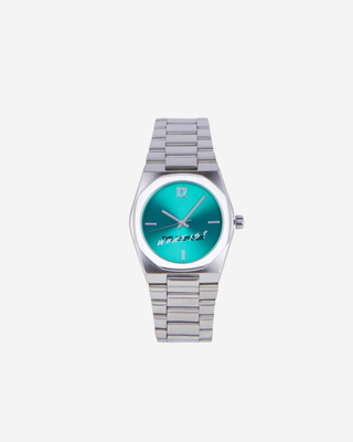 Silver 'What Is' Watch with Green Dial