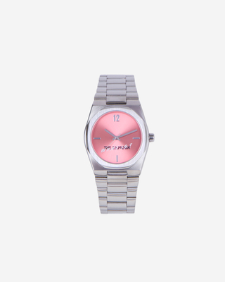 'What Is' Watch in Silver with a Pink Dial