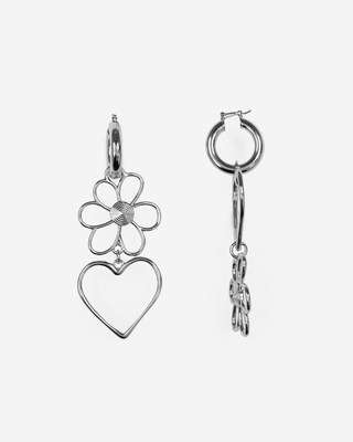 Silver heart and flower earrings