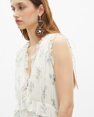 Silver heart and flower earrings