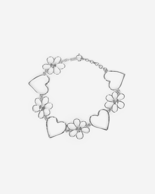 Silver heart and flower choker necklace