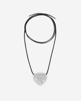 Silver Heart Pendant Necklace with Rhinestones