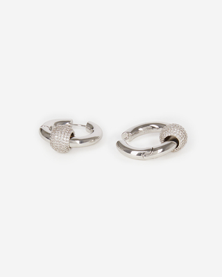 Silver hoop earrings with rhinestones