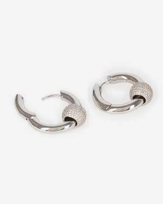 Silver hoop earrings with rhinestones