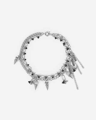 2-row silver spiked necklace