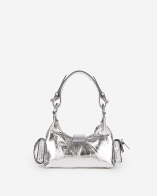 Amelia small bag in silver crackle leather