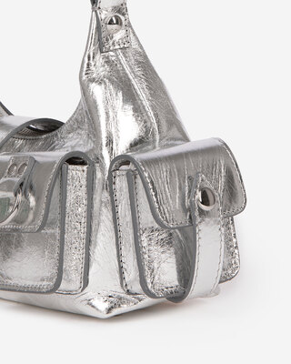Amelia small bag in silver crackle leather