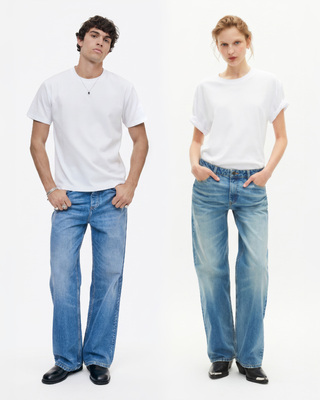 Mixed T-shirt, straight, plain white
