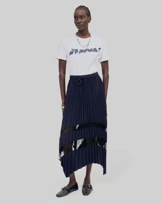White What Is denim patch t-shirt