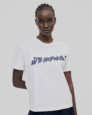 White What Is denim patch t-shirt
