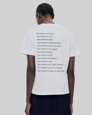 White What Is denim patch t-shirt