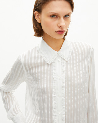 White silk ruffled shirt