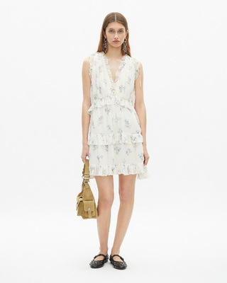 White floral print short dress with ruffles