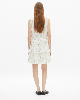 White floral print short dress with ruffles