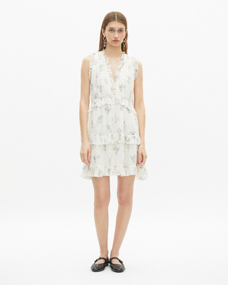 White floral print short dress with ruffles