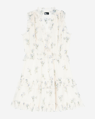 White floral print short dress with ruffles