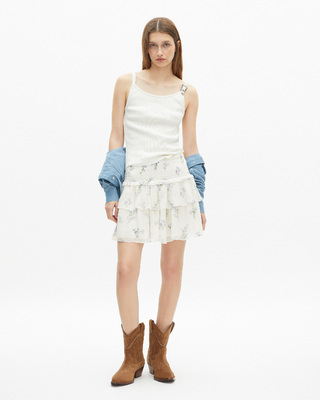 White floral print short skirt with ruffles