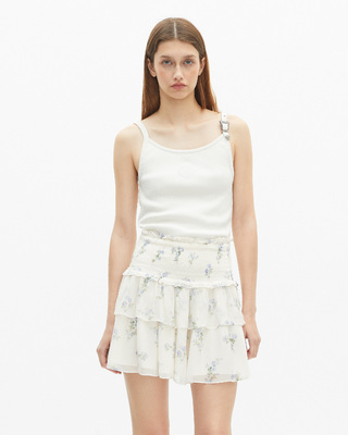 White floral print short skirt with ruffles