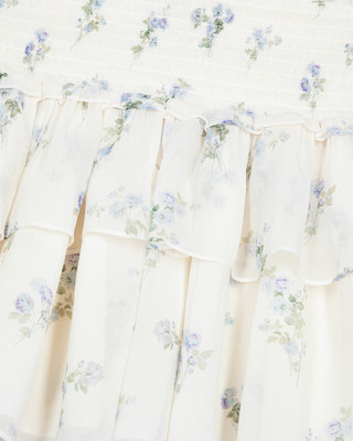 White floral print short skirt with ruffles