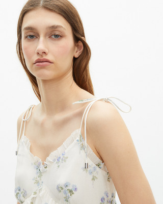 White floral ruffle top
