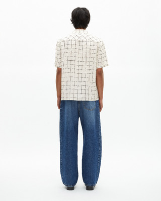 Short-sleeved plaid shirt, ecru