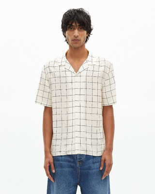Short-sleeved plaid shirt, ecru