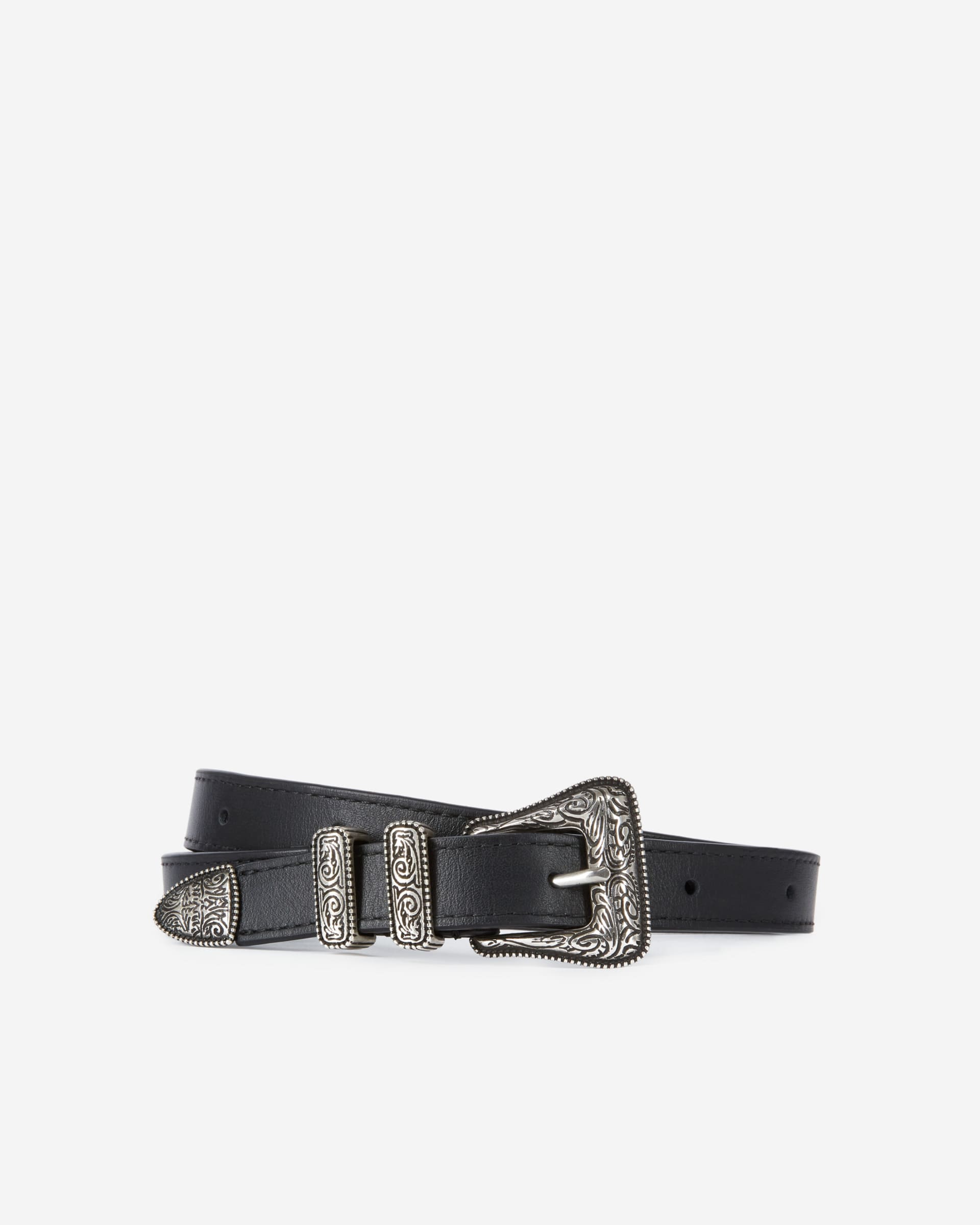 Thin black leather belt