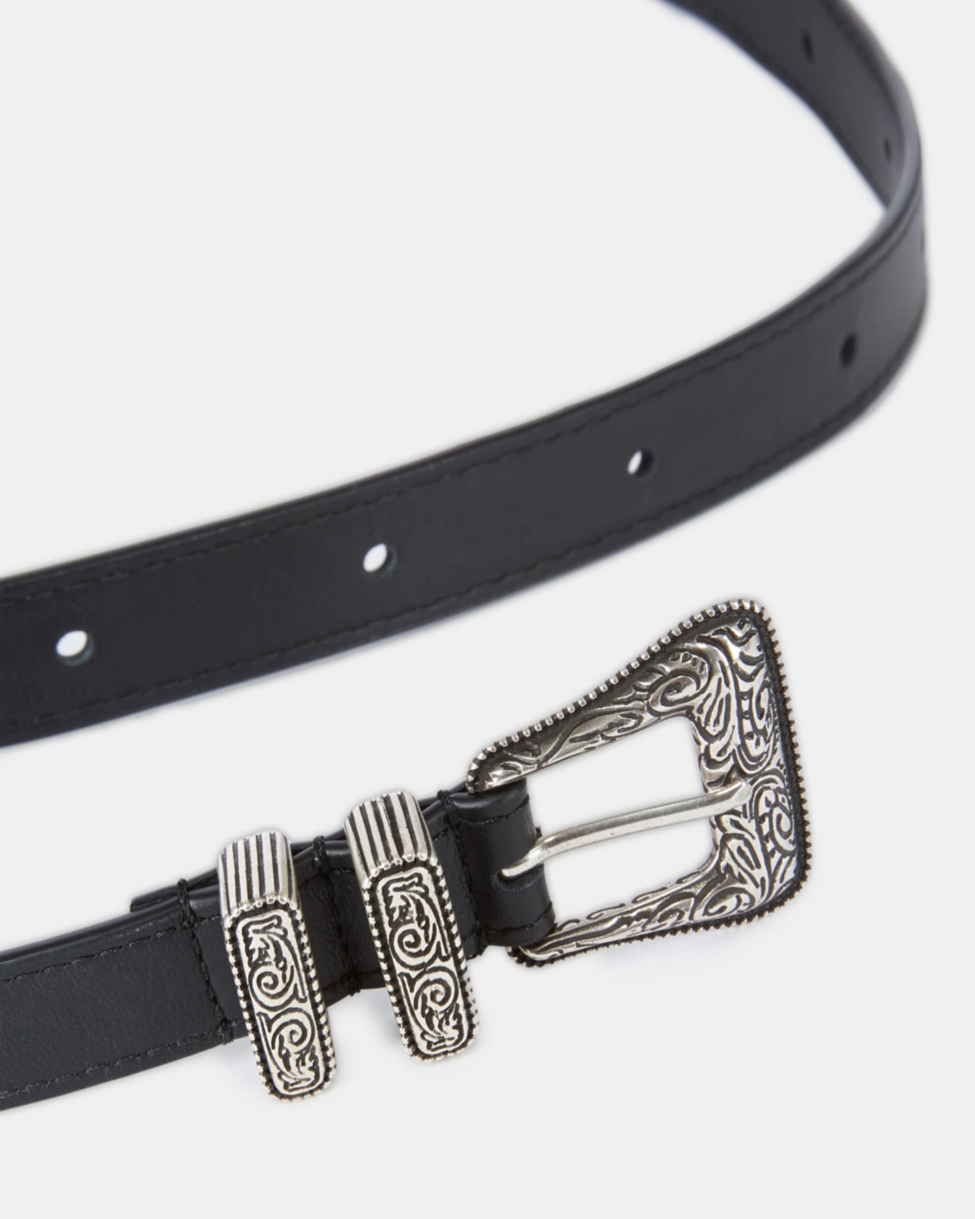 Thin black leather belt