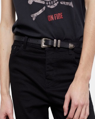 Thin black leather belt