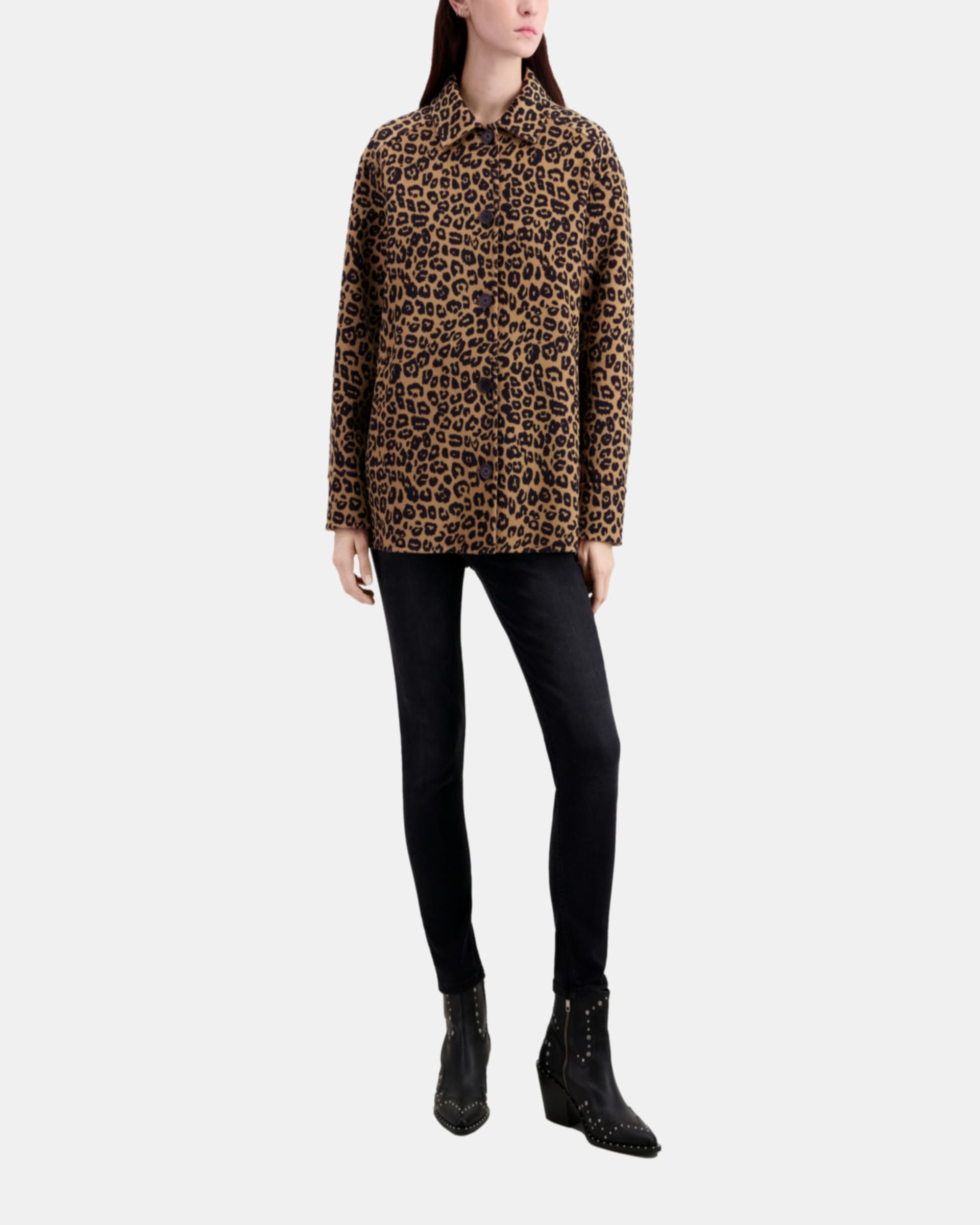 Leopard overshirt jacket in wool blend