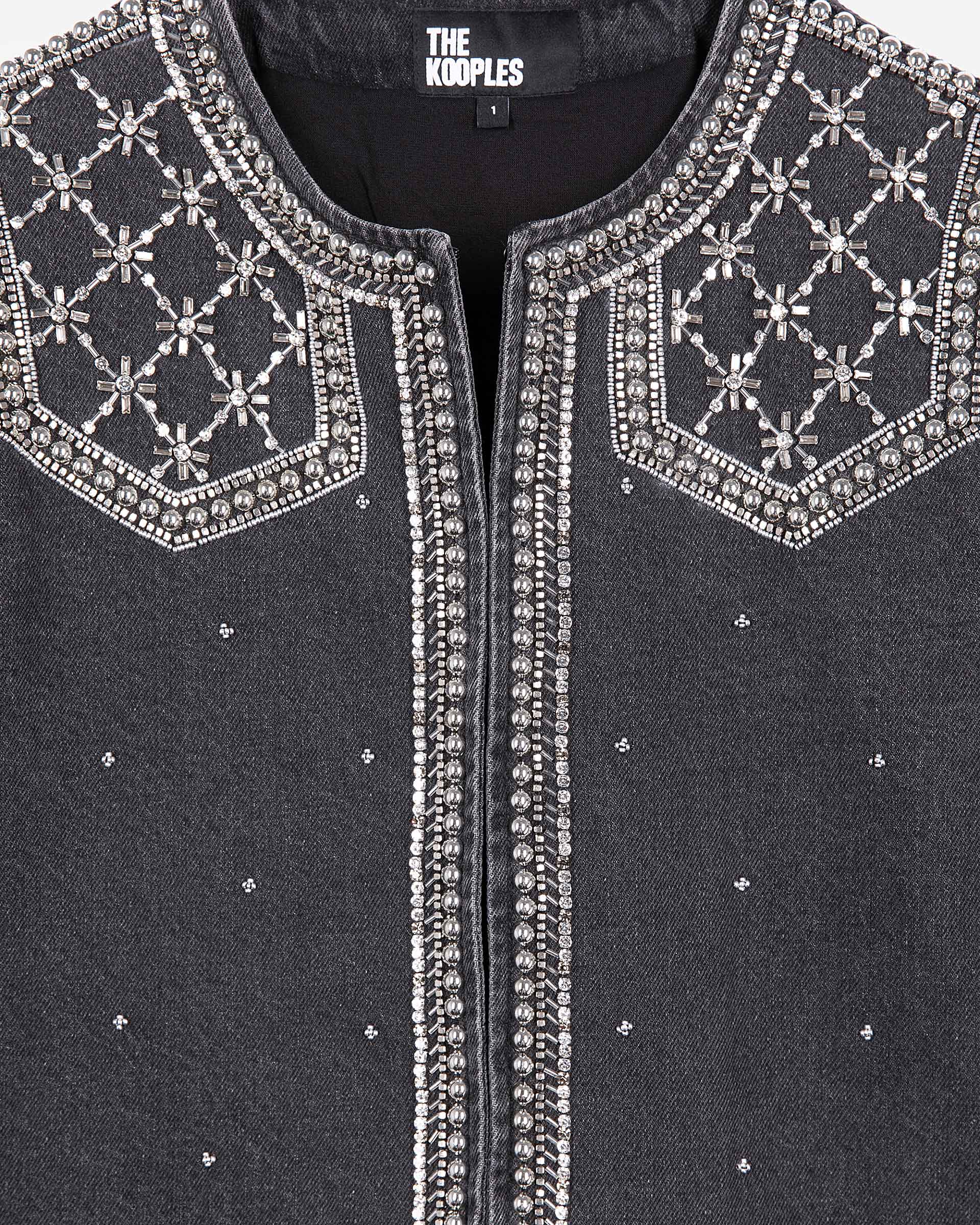 Grey denim jacket with studs and pearls