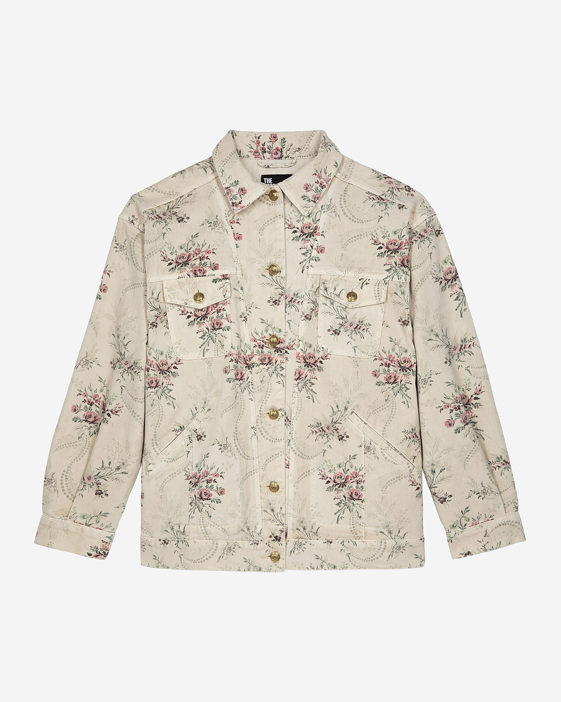 Flower print jacket in beige denim