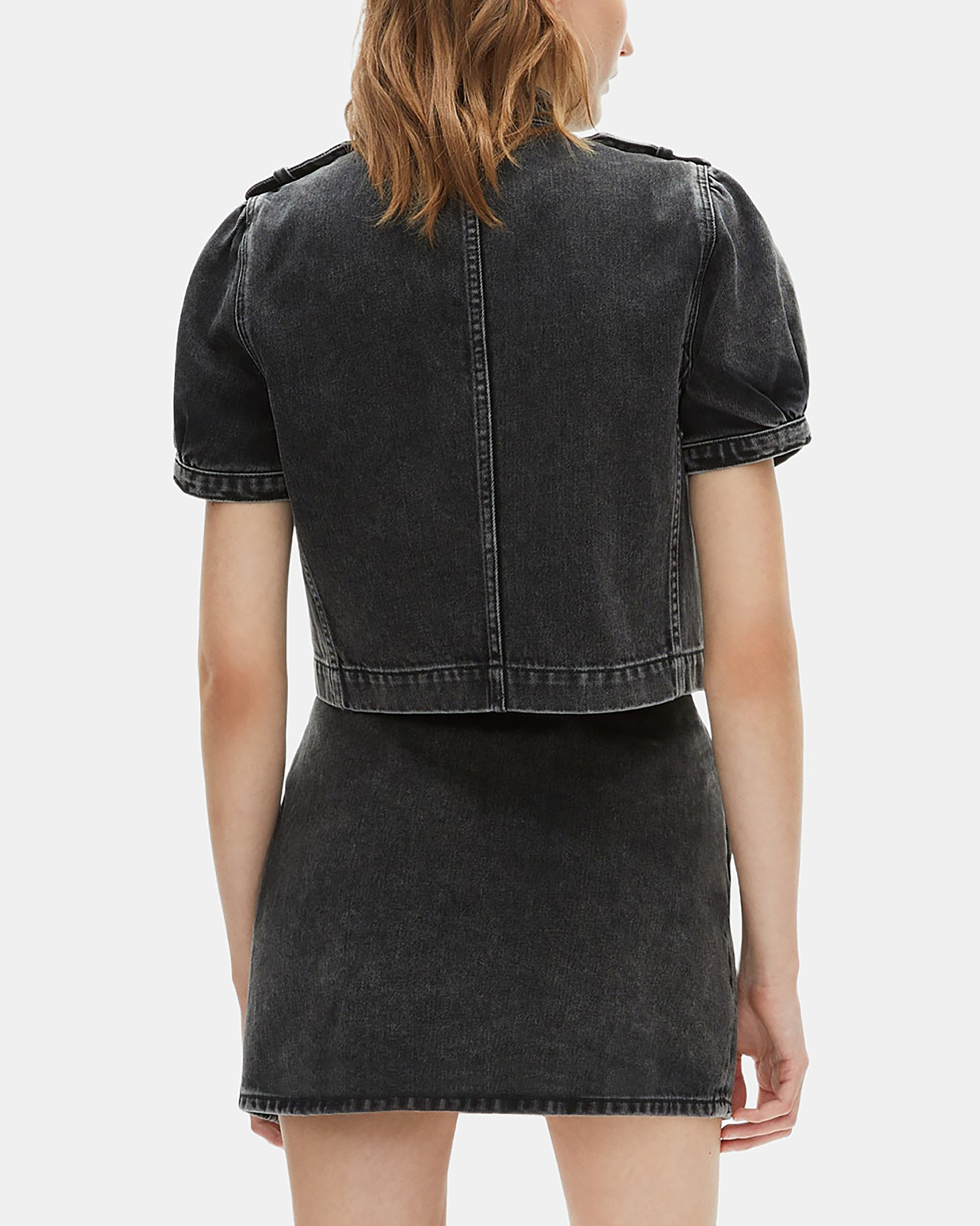 Grey denim short-sleeved officer jacket