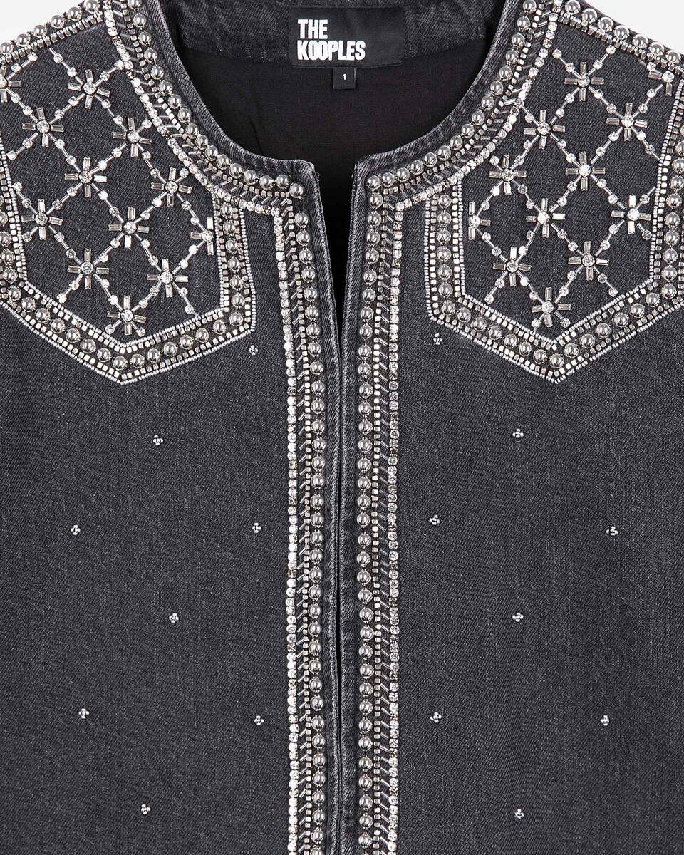 Grey denim jacket with studs and pearls
