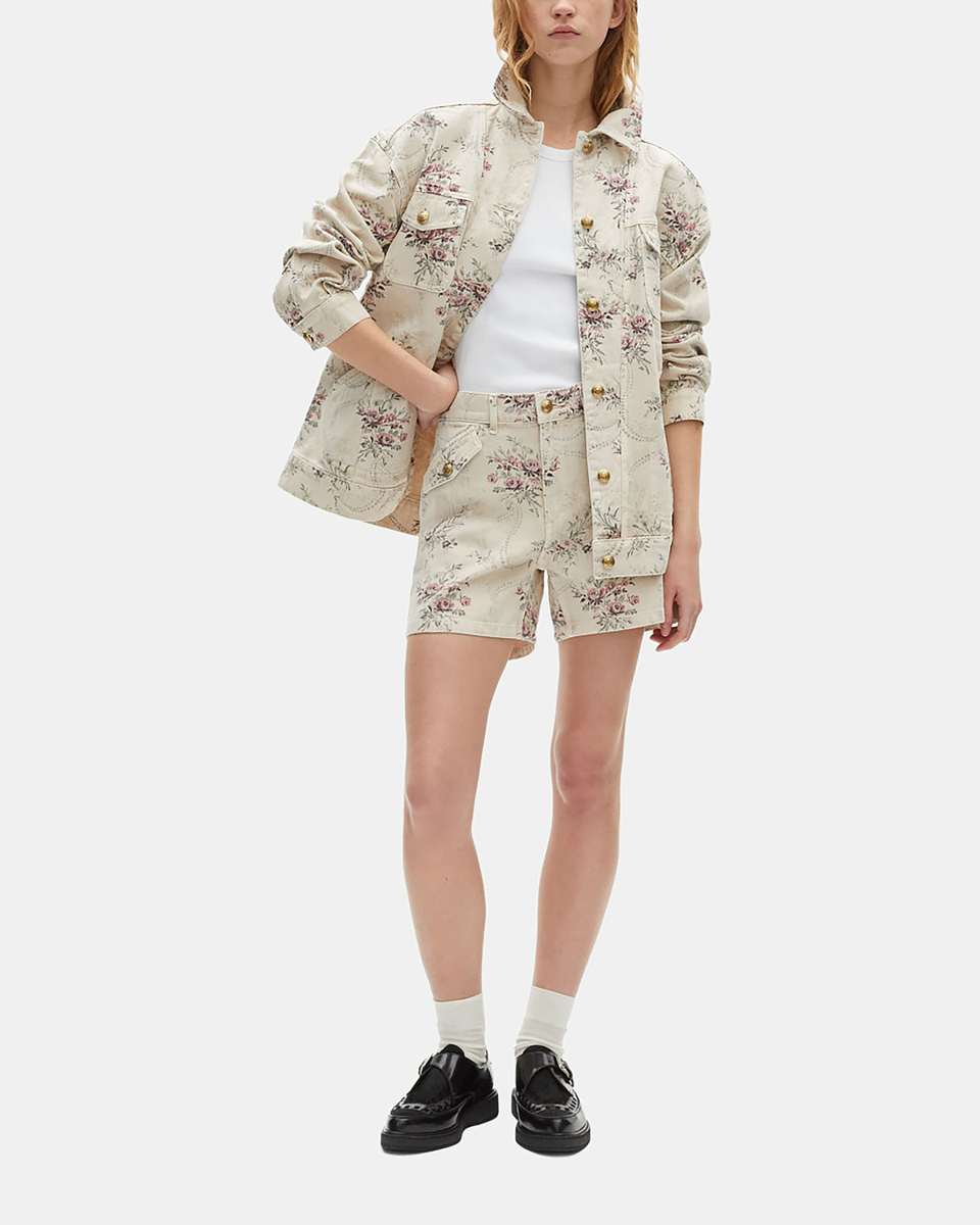 Flower print jacket in beige denim